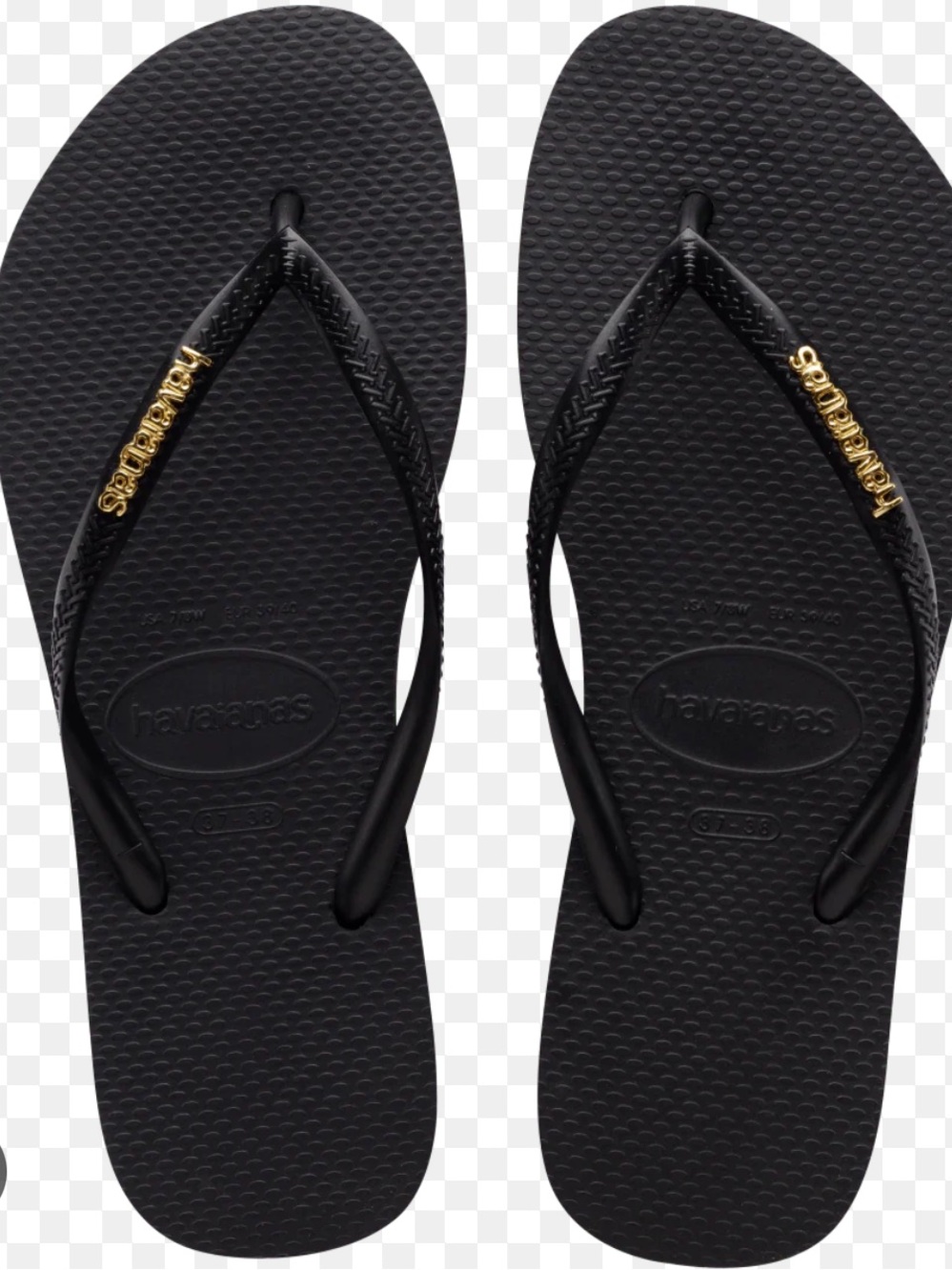 Black Haviana Flip Flops - Thin Strap with Gold Logo